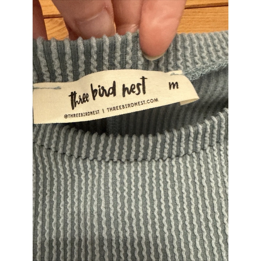 Three Bird Nest Moon Glow Ribbed Texture Knit Top Boho Size Medium Blue/green - Picture 5 of 7